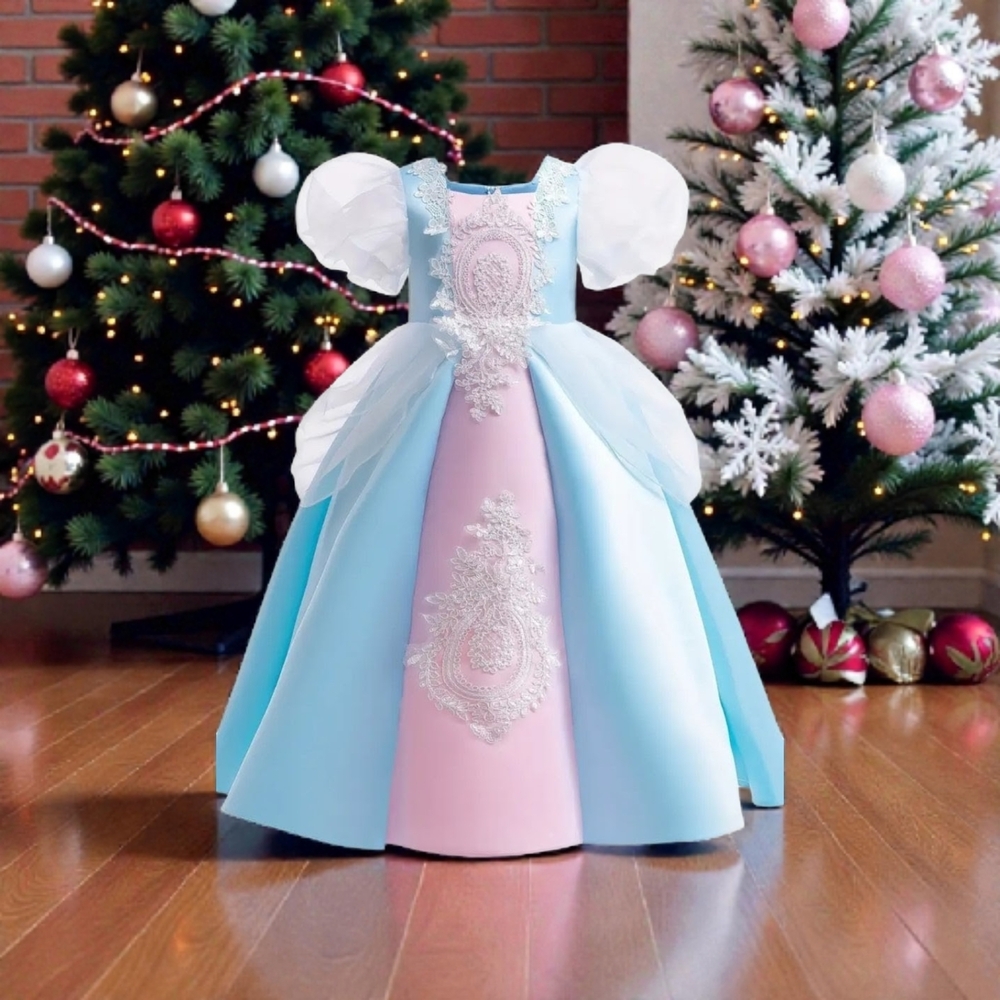 Elegant Blue and Pink Princess Dress
